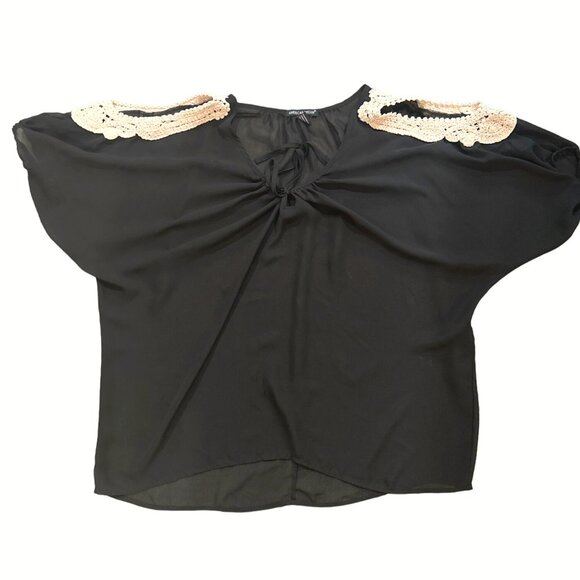 American Dream Black Sheer Cover Up Tunic Crochet Shoulders Lace Detail Size 2X - Picture 9 of 9